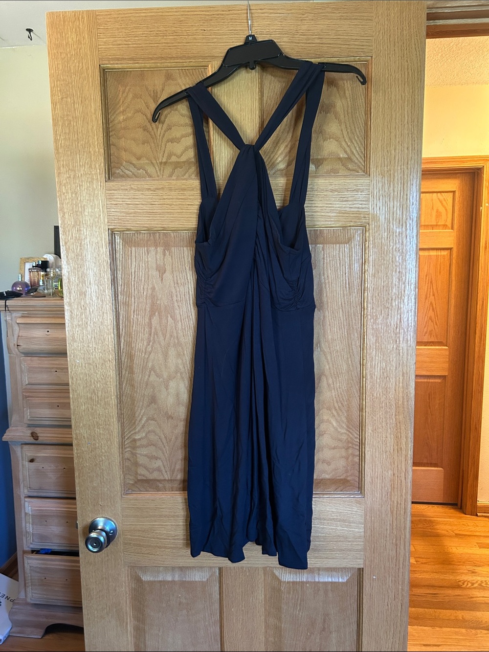 CAbi Navy Twist-Back Midi Dress